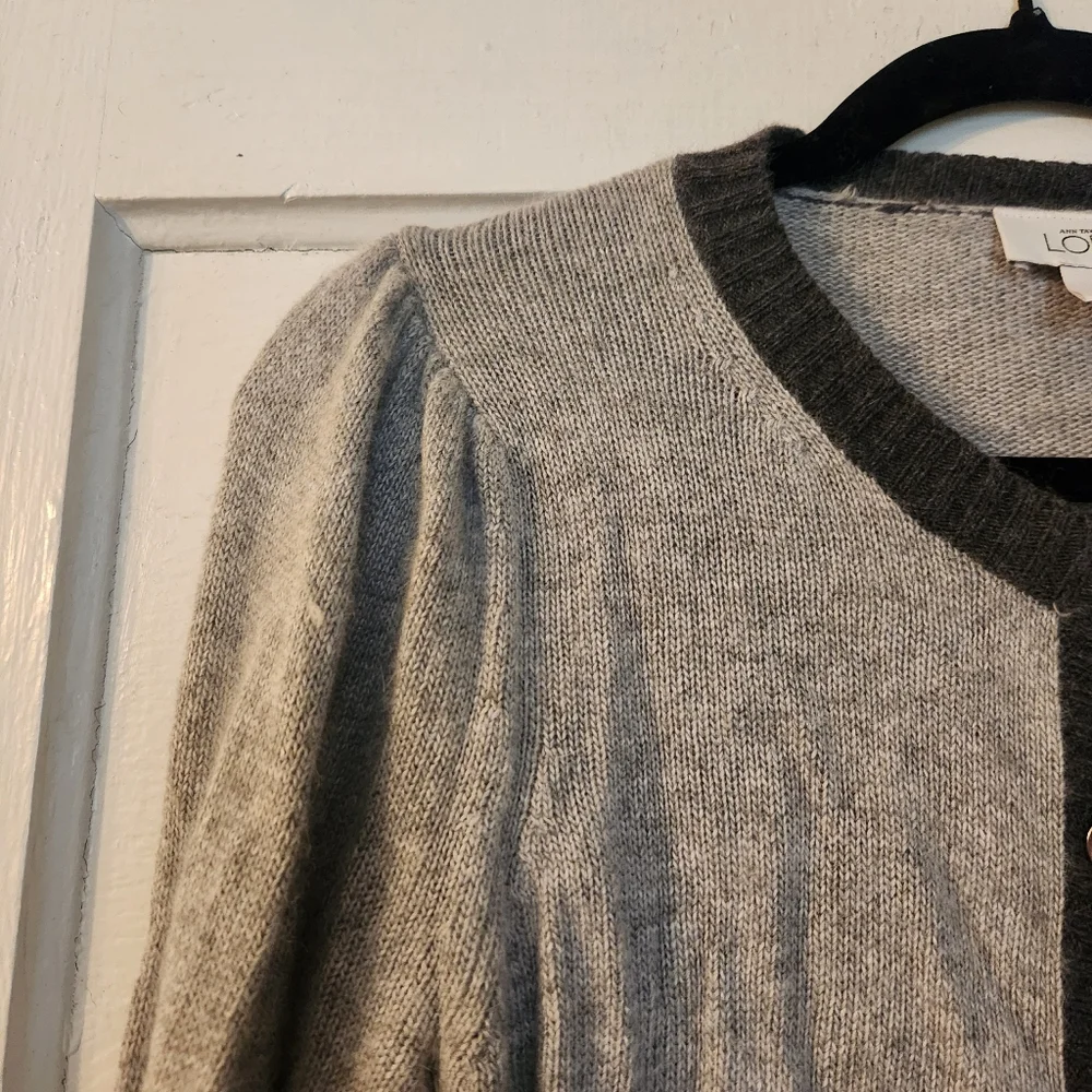 Ann Taylor LOFT Cardigan Sweater, Heathered Gray, Rabbit Hair Blend Sz Med EUC
